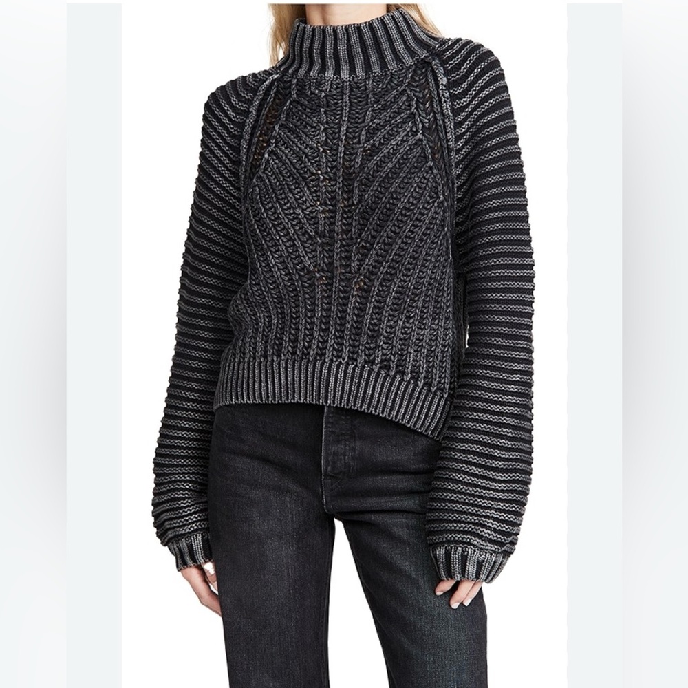 Free People Black and Gray Turtleneck Sweater